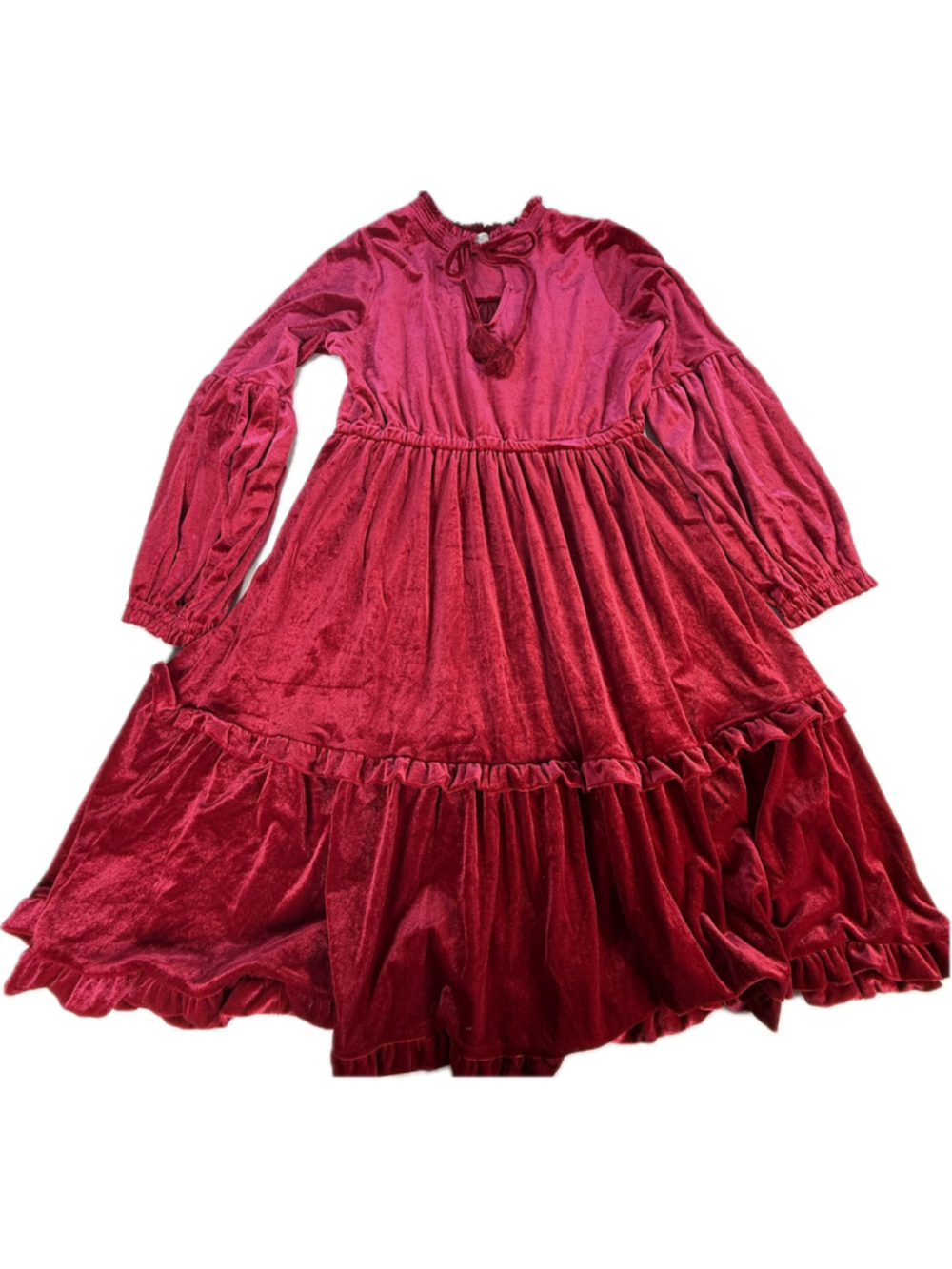 Simply Southern Velvet Maxi Dress L Red Tiered Ruffle Balloon Sleeve Boho
.